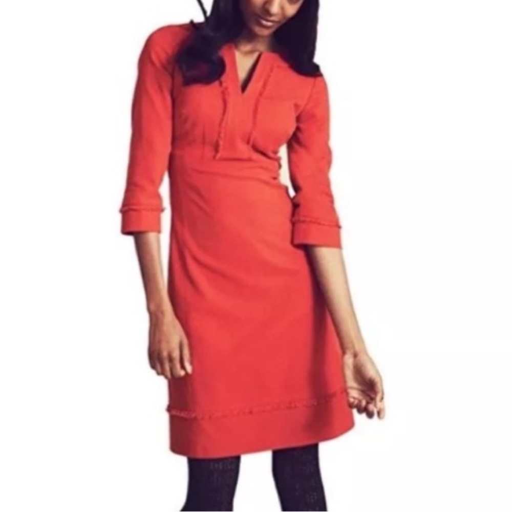 Boden Red Orange Textured Fringe Hem Mini Dress - 6 - Picture 15 of 15